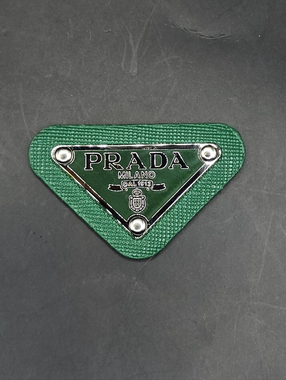 Green Prada Triangle Patch/Croc Charm